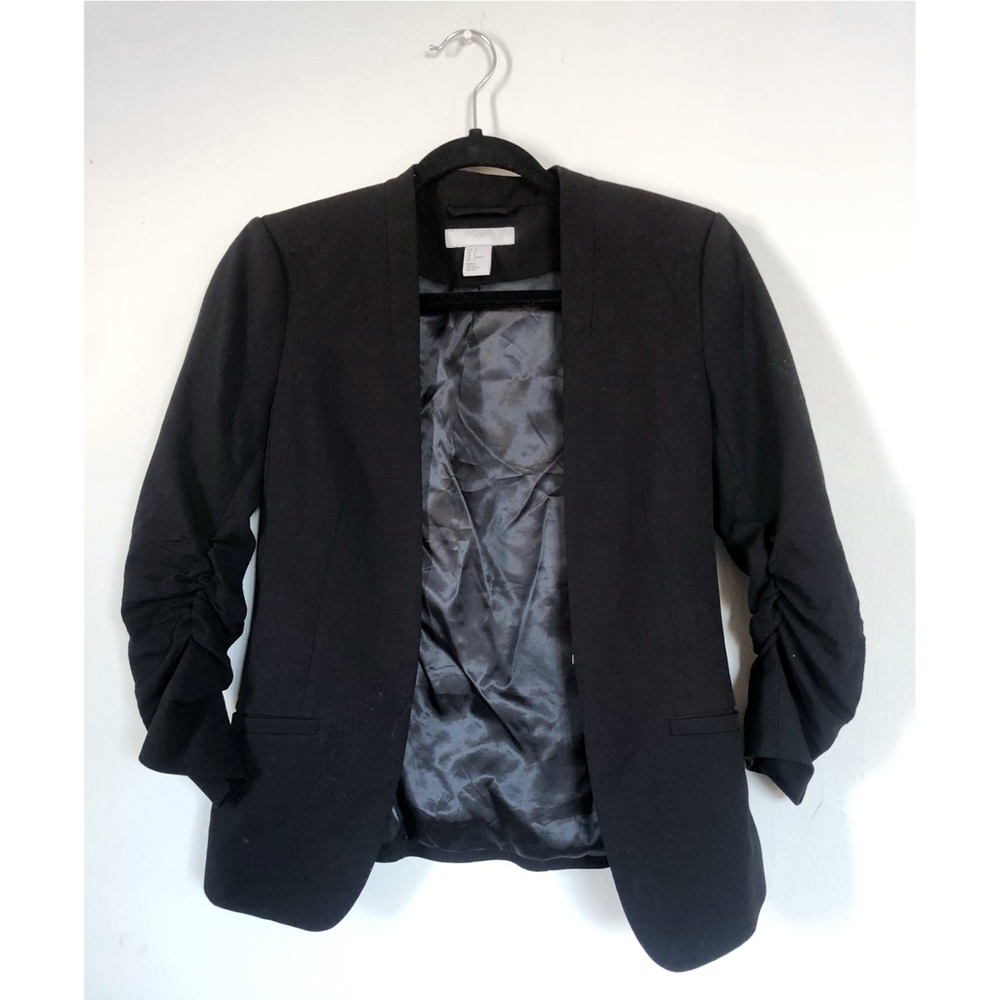 H&M Black Blazer with Ruched Sleeves